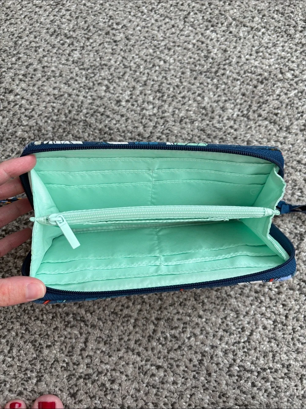 Vera Bradley Navy Teal Floral Zip Around Wristlet Wallet